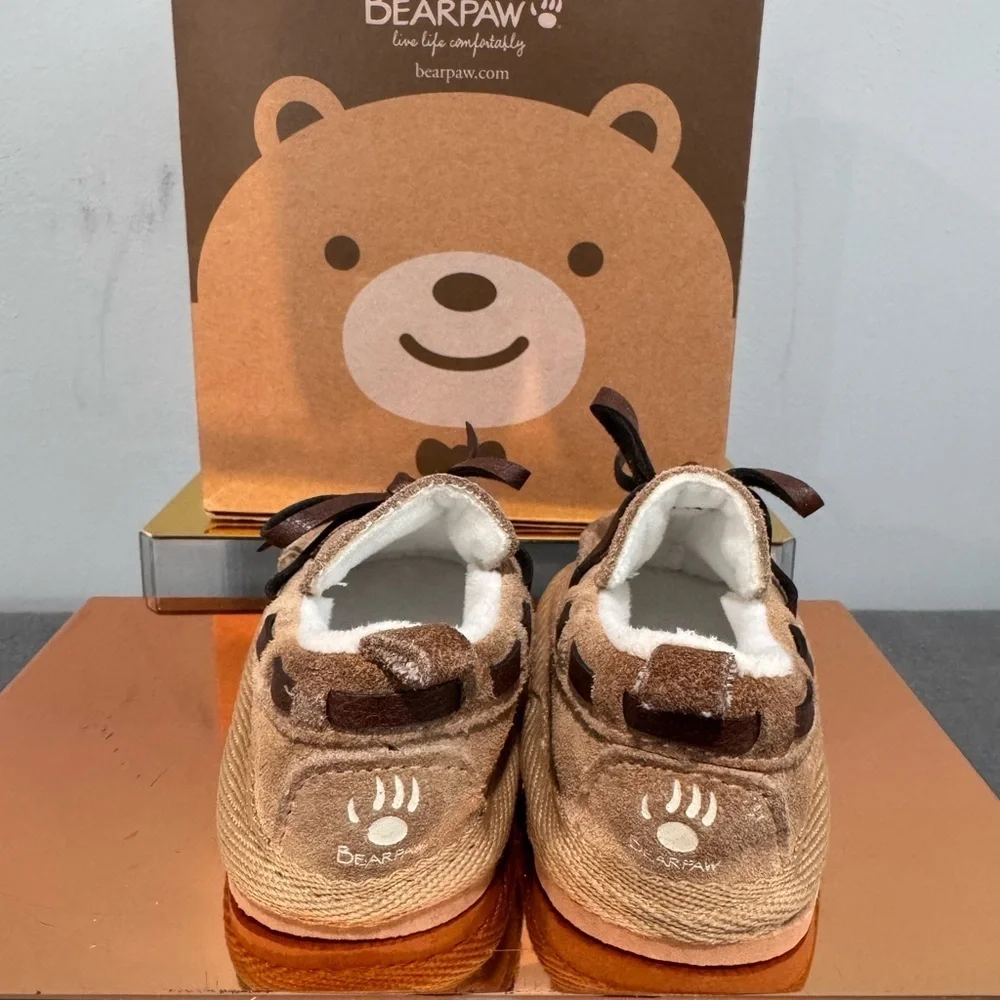 BearPaw Kids Tan Suede Slippers with Bow